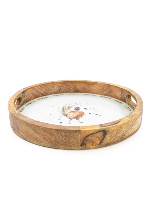 Candlelight Handcrafted Round Wooden Tray Pheasant 30cm 