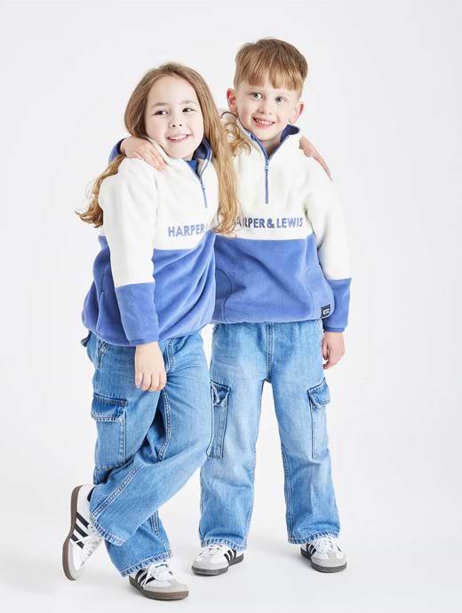 Harper & Lewis Kids Berkeley 1/4 Zip Fleece Colour Block Cream & Pale Airforce