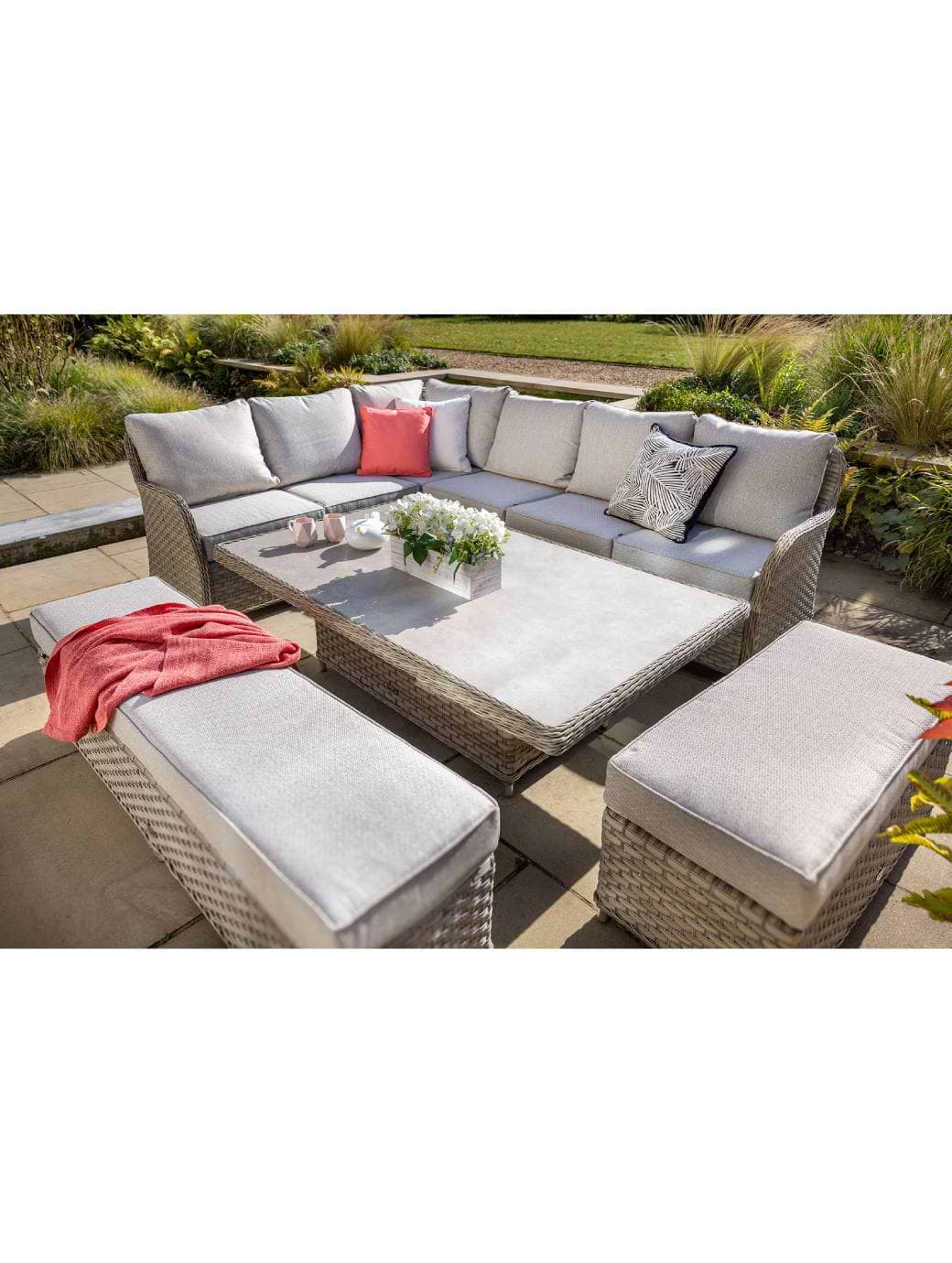 Hartman Eton Grand Rectangular Adjustable Casual Dining Set with Free 2 Seat Bench Beech/Oatmeal/Millstone