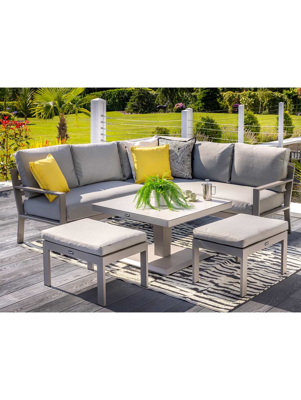 Hartman Rio Square Casual Dining Set with Adjustable Table & Lounge Chairs Taupe