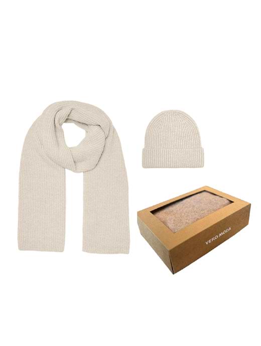 Vero Moda Gila Rib Beanie Scarf Set Birch