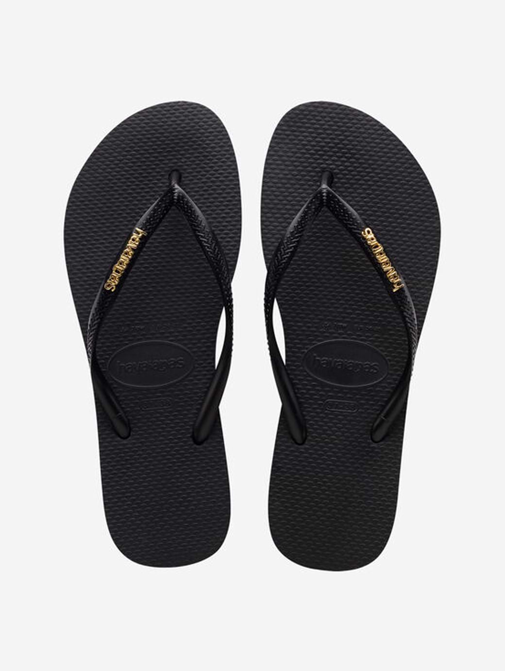 Havaianas Women's Slim Logo Metallic Flip Flop Black/Gold