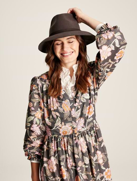 Joules Women's Hazleton Soft Fedora Hat Dark Brown