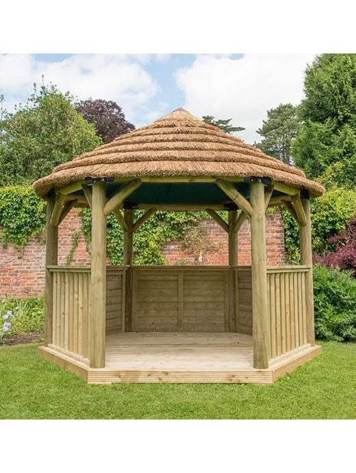 Forest Garden 3.0m Hexagonal Wooden Garden Gazebo with Thatched Roof