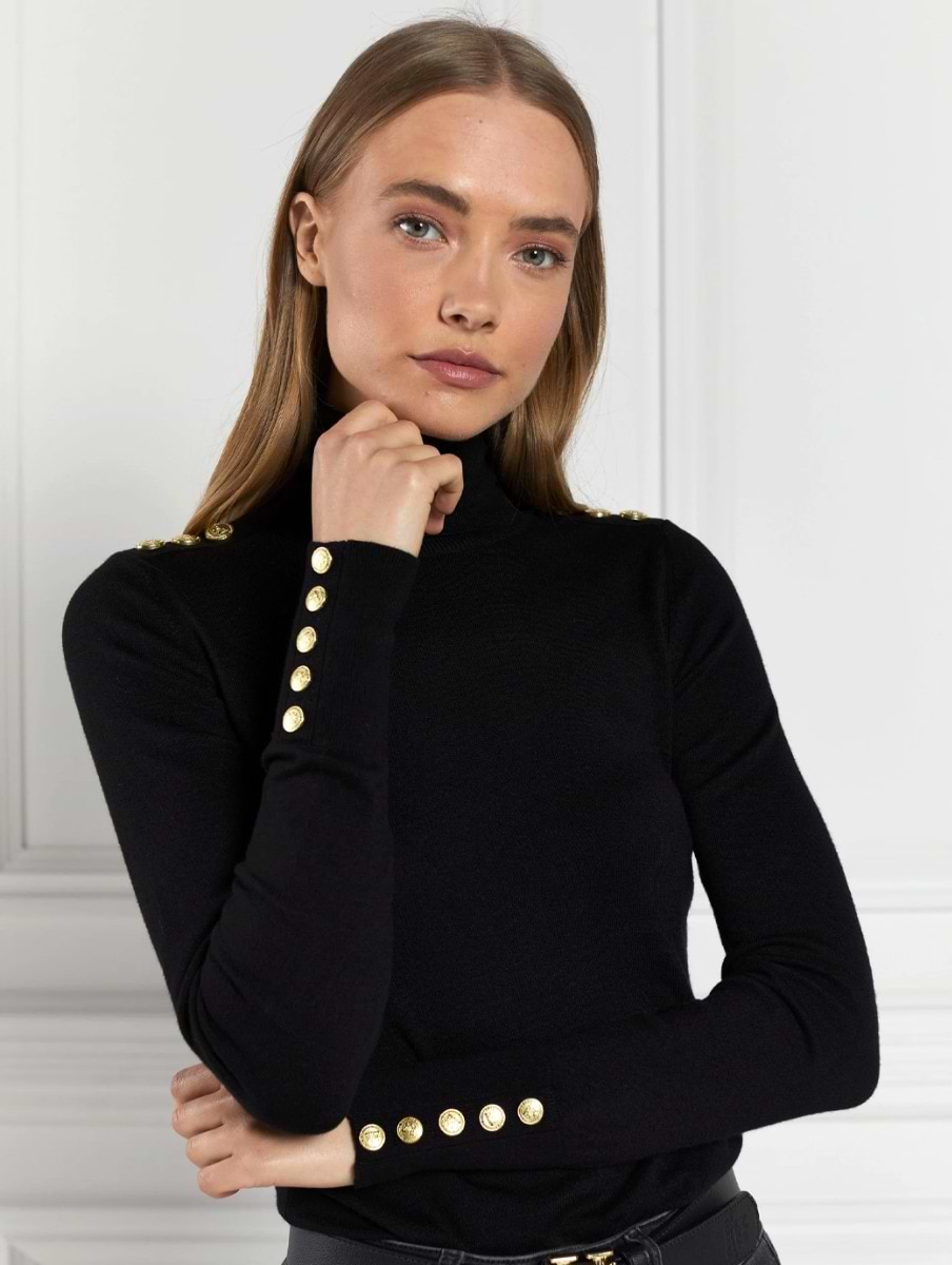 Holland Cooper Buttoned Knit Roll Neck Black