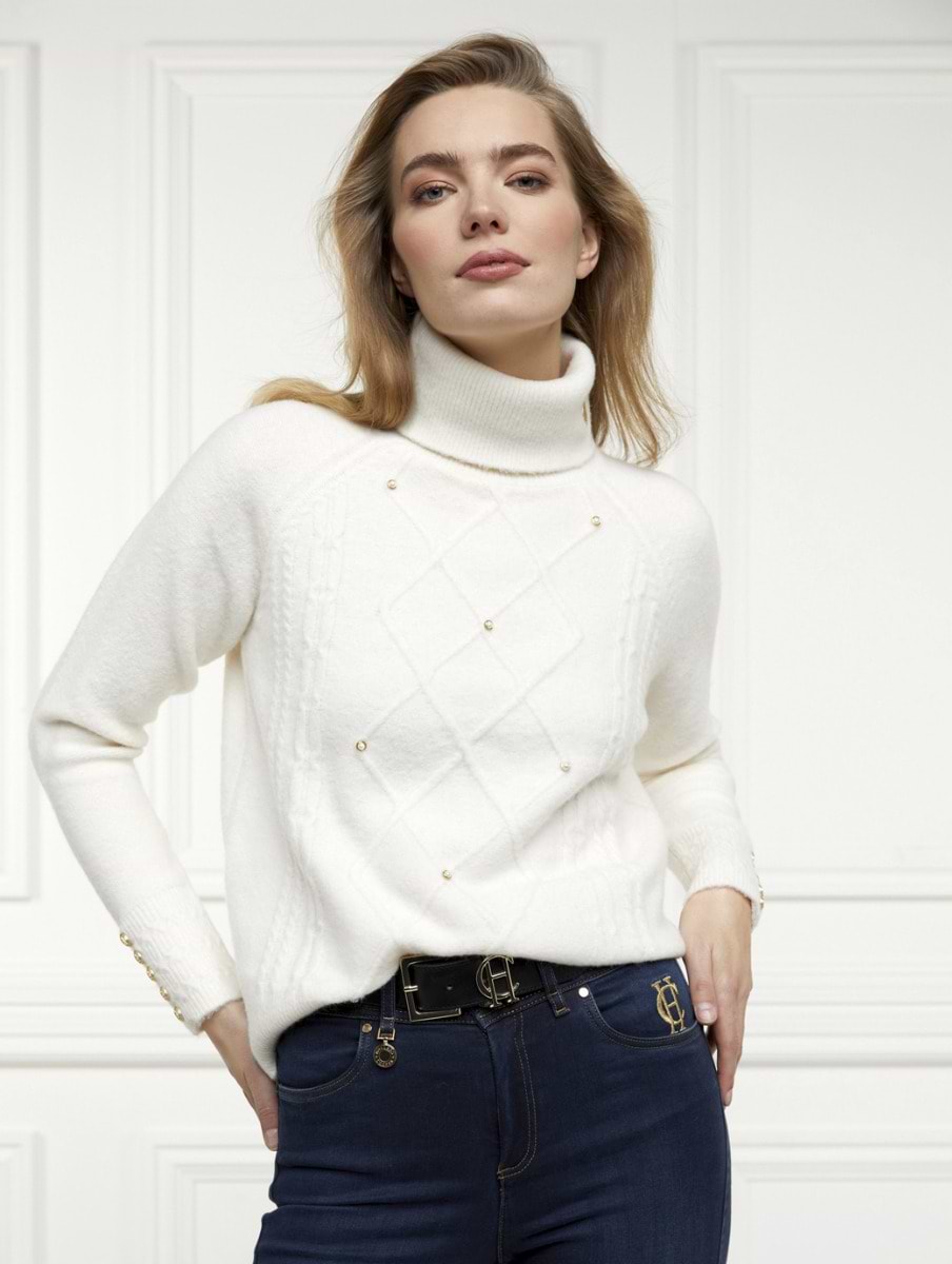 Holland Cooper Harlow Roll Neck Knit Ecru