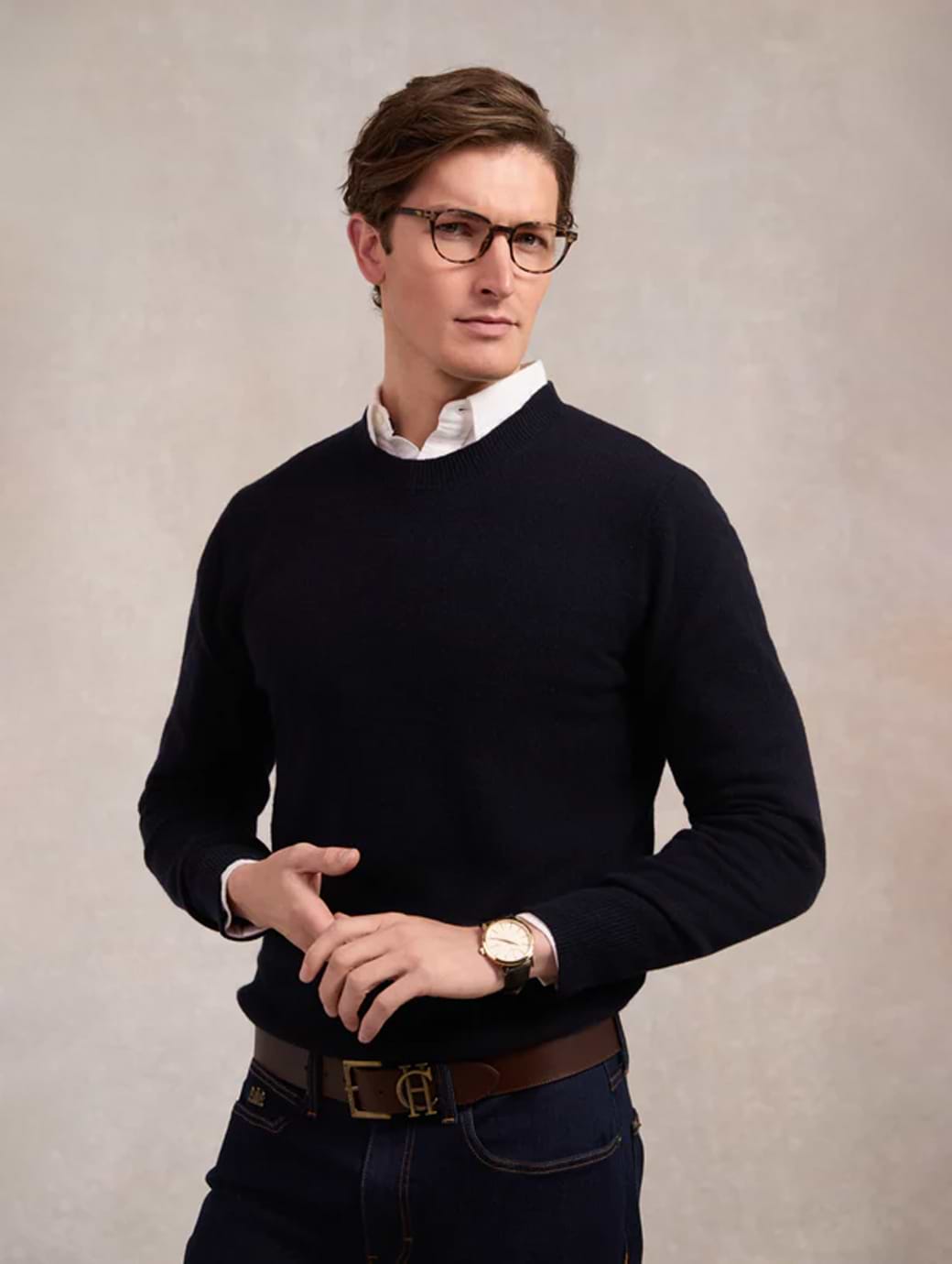 Holland Cooper Men's Byron Crew Neck Knit Navy