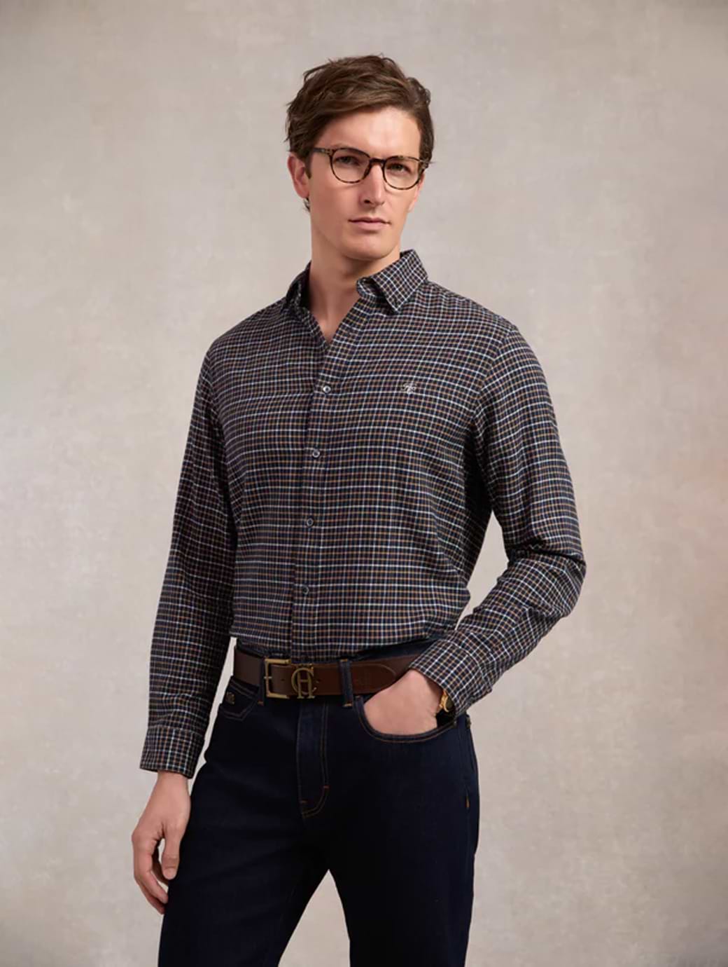 Holland Cooper Men's Classic Button Down Shirt Navy Check
