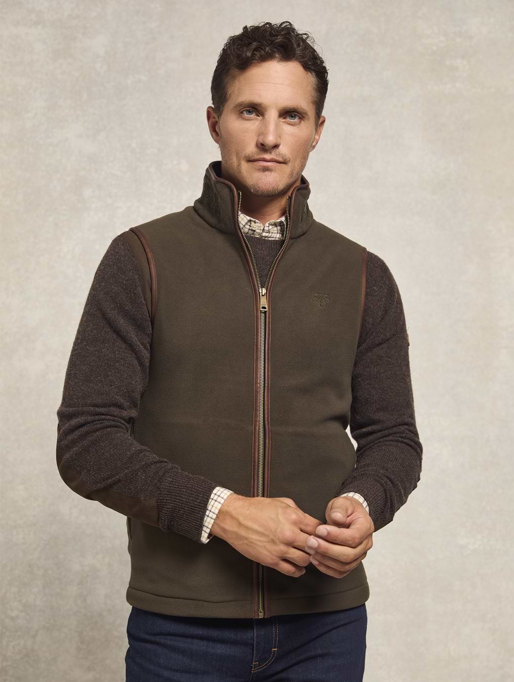 Holland Cooper Men's Country Fleece Gilet Khaki