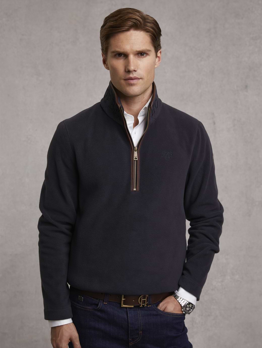 Holland Cooper Men's Country Fleece Quarter Zip Ink Navy