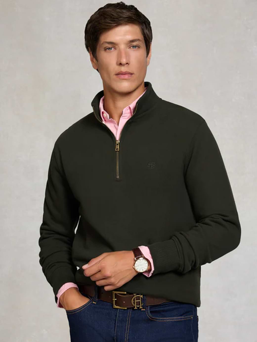 Holland Cooper Men's Quarter Zip Sweat Racing Green