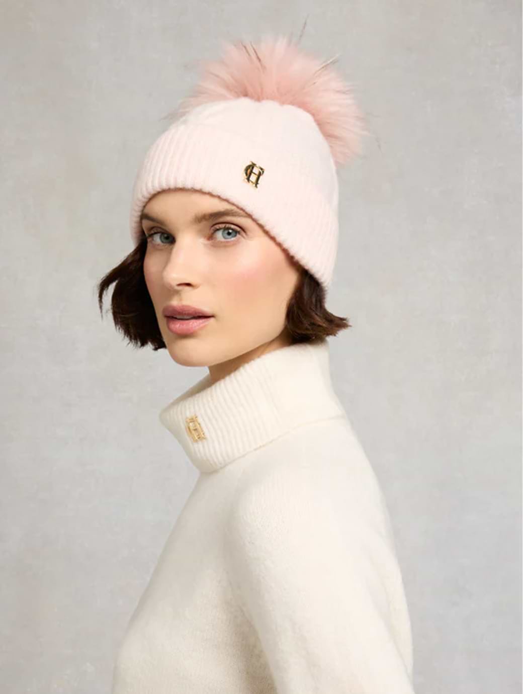 Holland Cooper Sloane Cable Bobble Hat Soft Pink