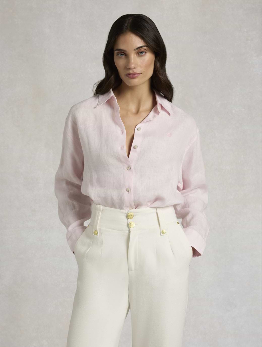 Holland Cooper Women's Amalfi Linen Shirt Powder Pink Linen