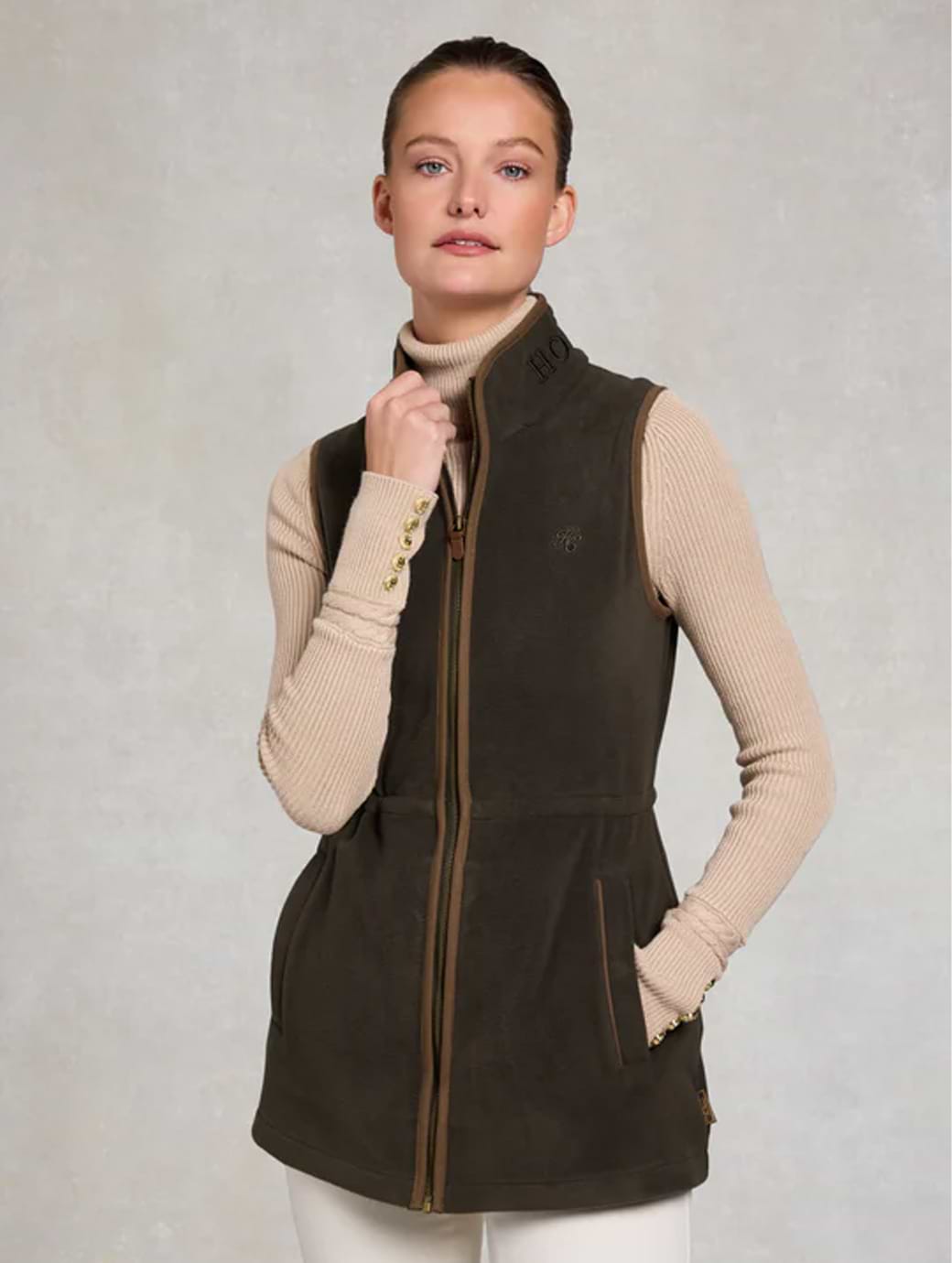 Holland Cooper Women's Country Longline Fleece Gilet Khaki