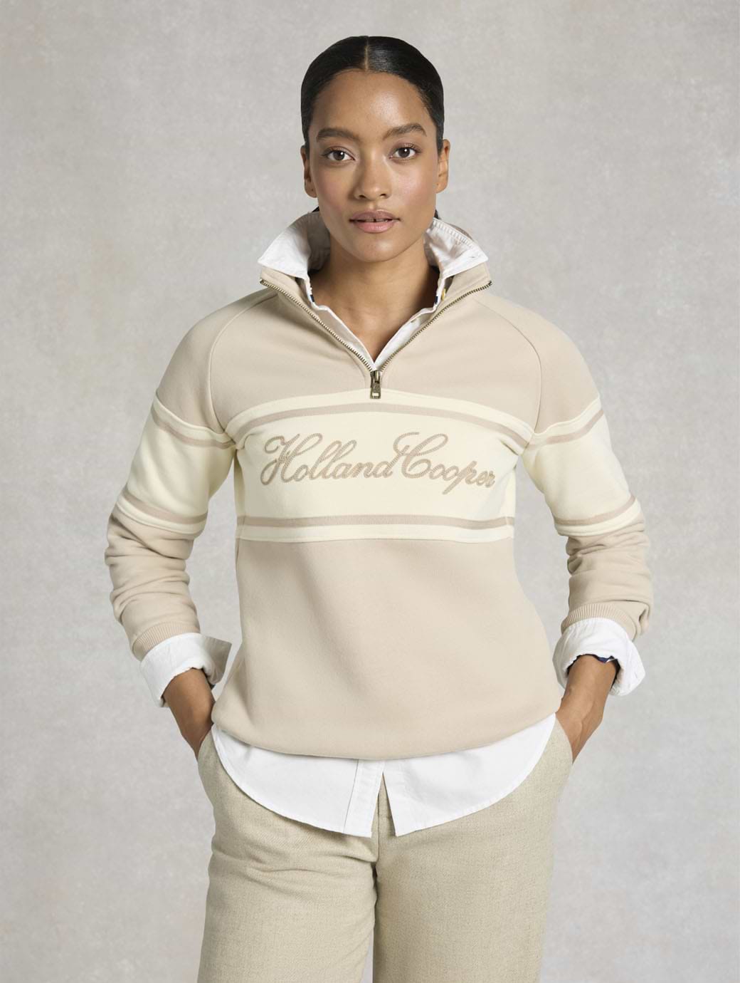 Holland Cooper Women's Signature Quarter Zip Sweat Stone