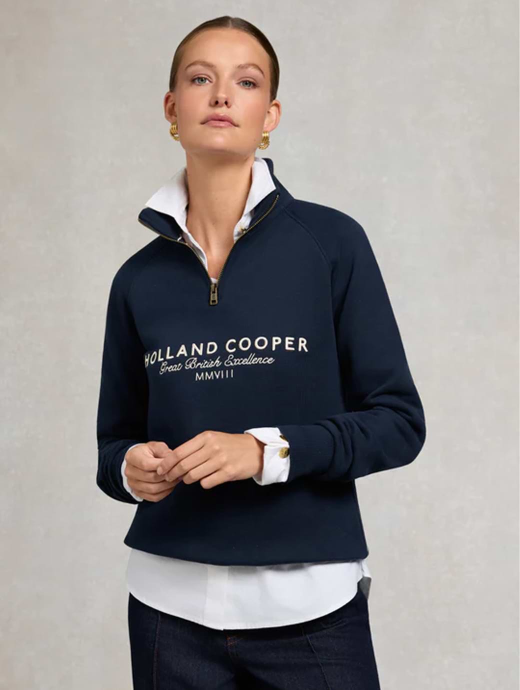 Holland Cooper Women's Sporting Goods Zip Henley Navy