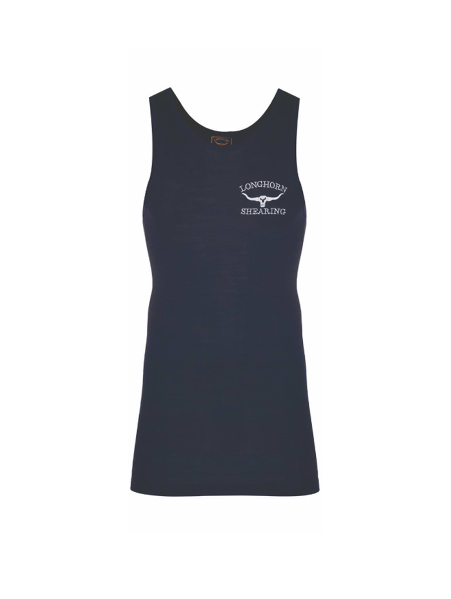 Horner Shearing Longhorn Wool Singlet Navy