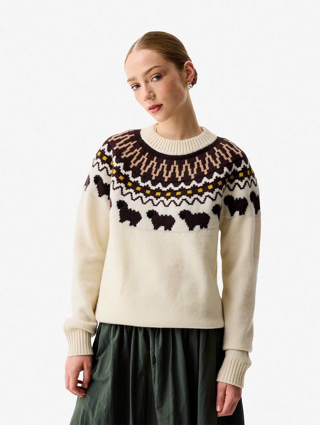 Hunter Women's Ashie Crew Fair Isle Knit Antique White
