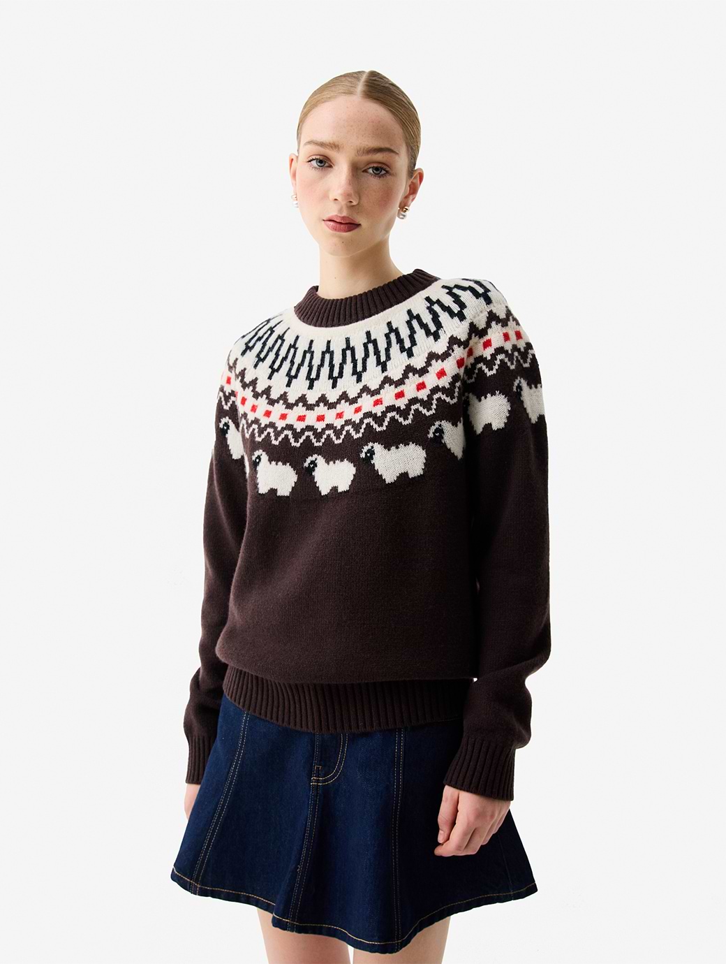 Hunter Women's Ashie Crew Fair Isle Knit Chocolate Brown
