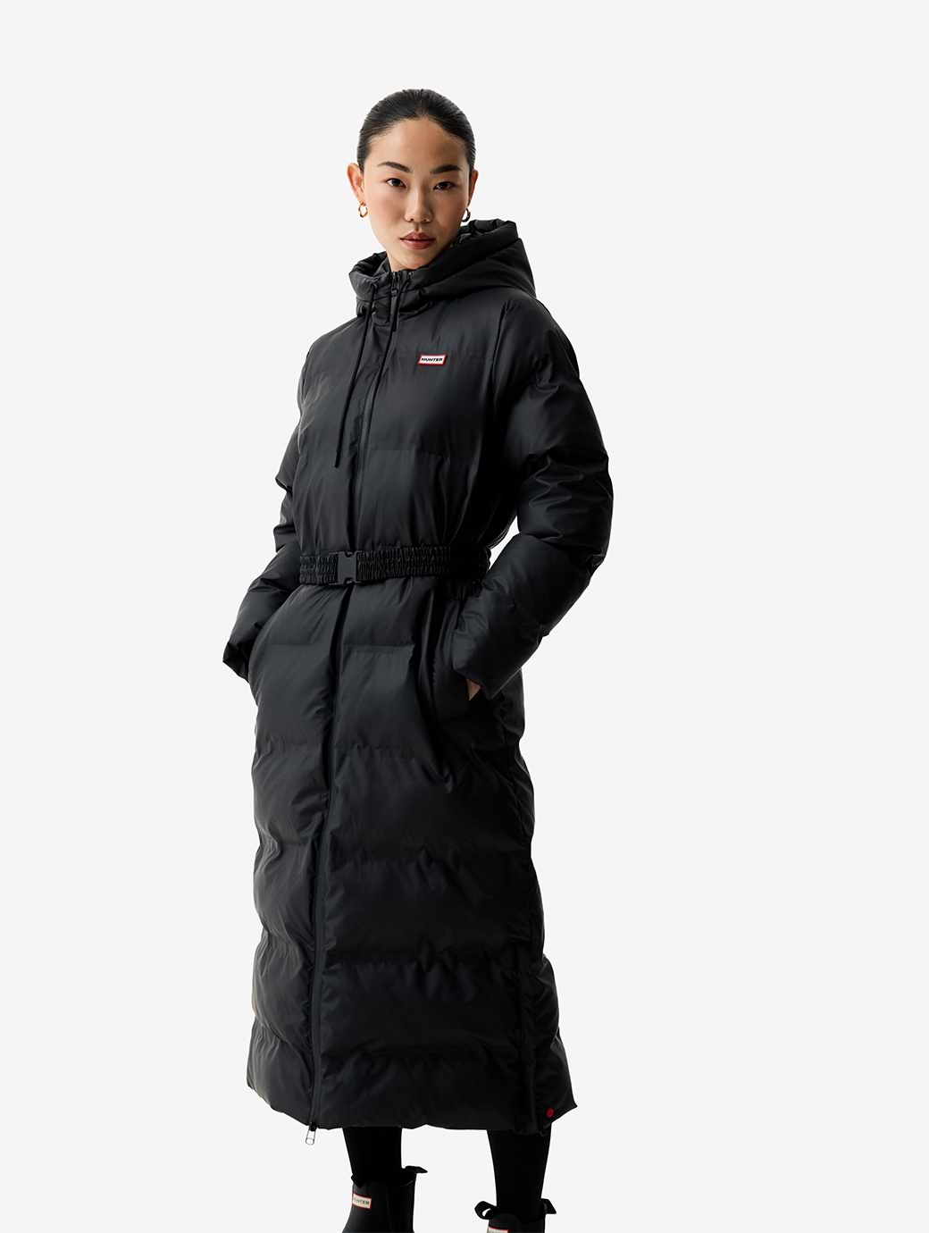 Hunter Women's Hutchinson Sonic Welded PU Long Puffer Jacket Black