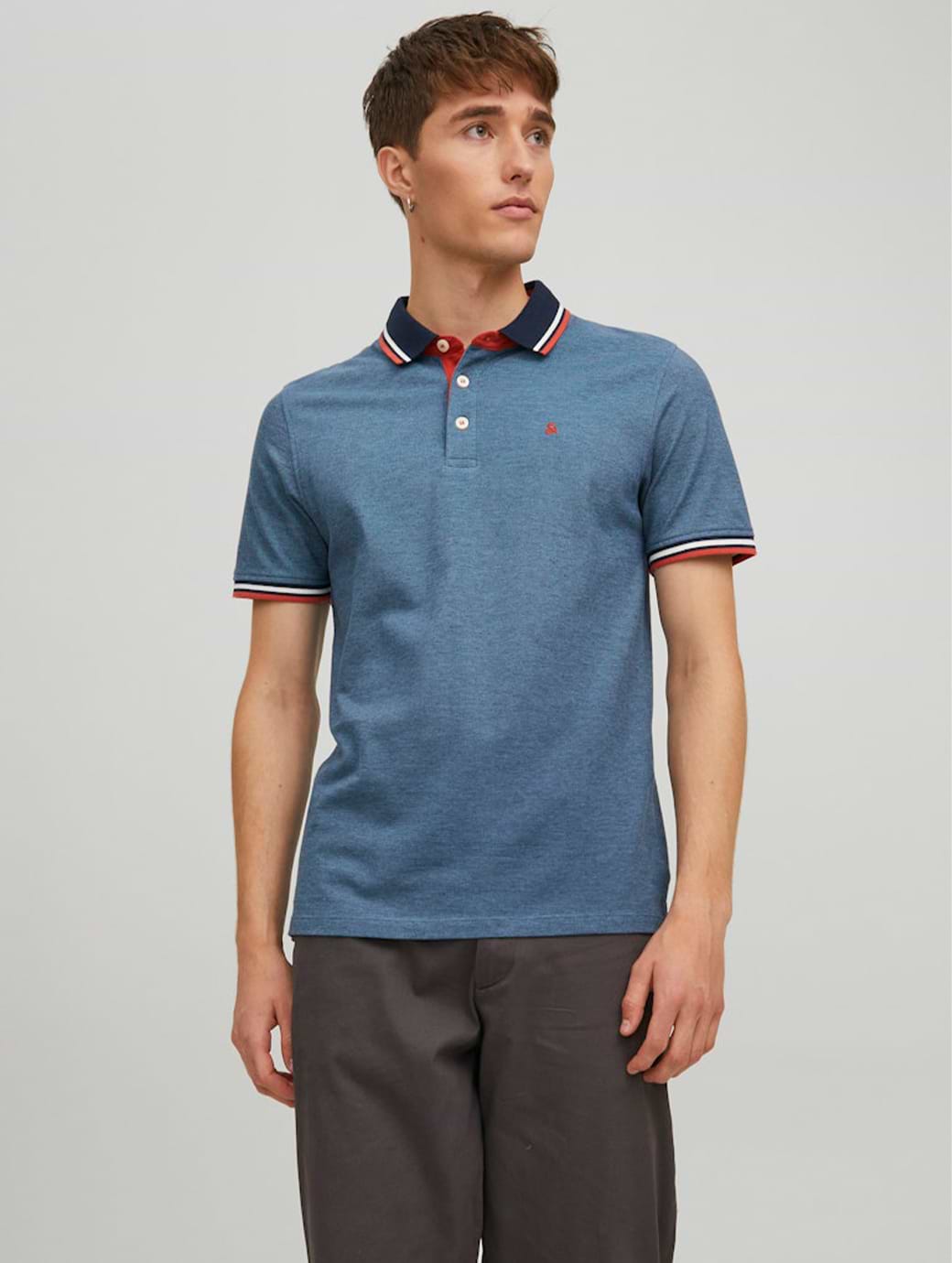 Jack & Jones Essentials Men's Slim Fit Paulos Short Sleeve Polo Denim Blue