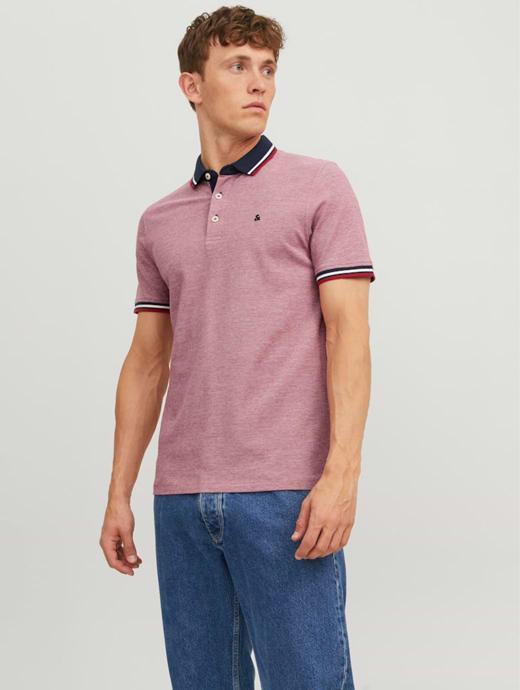 Jack & Jones Essentials Men's Slim Fit Paulos Short Sleeve Polo Rio Red