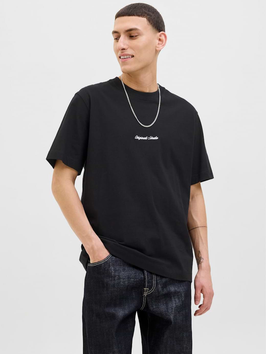 Jack & Jones Original Men's Norrebro Embroidered Short Sleeve Crew Neck Tee Black