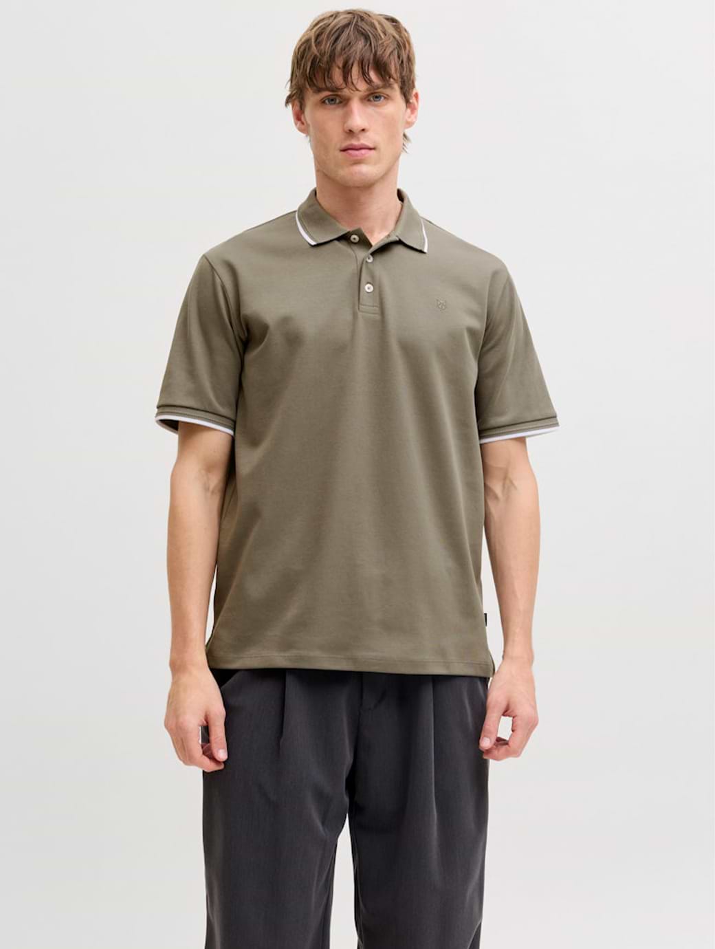 Jack & Jones Premium Men's Blaethan Detail Short Sleeve Polo Smokey Olive