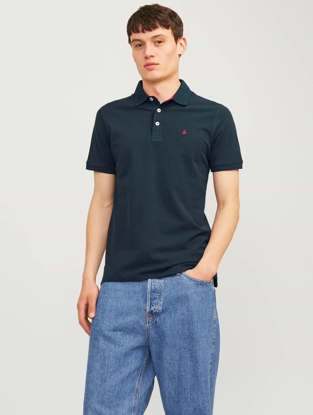 Jack & Jones Essentials Paulos Short Sleeve Polo Navy Blazer Tonal/True Red