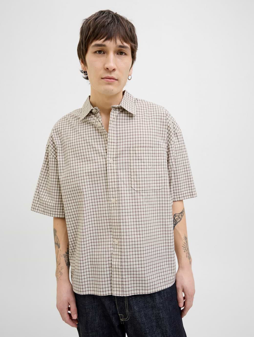 Jack & Jones Originals Acapulco Short Sleeve Check Shirt Antique White