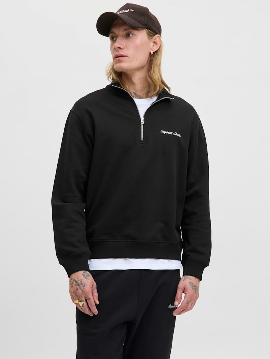 Jack & Jones Originals Men's Norrebro Embroidered High Neck Sweatshirt Black