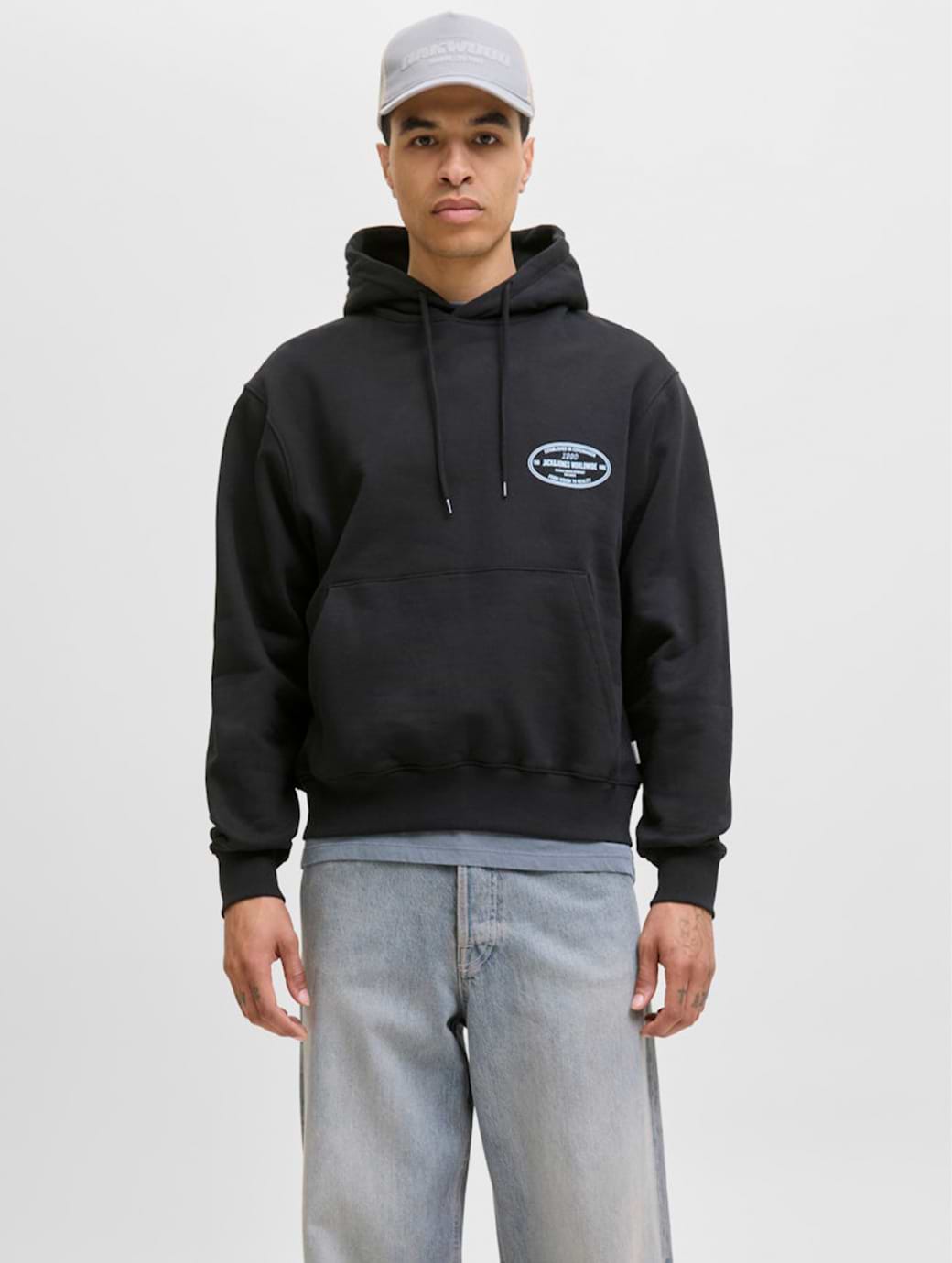 Jack & Jones Originals Men's York Graphic Hooded Sweat Black