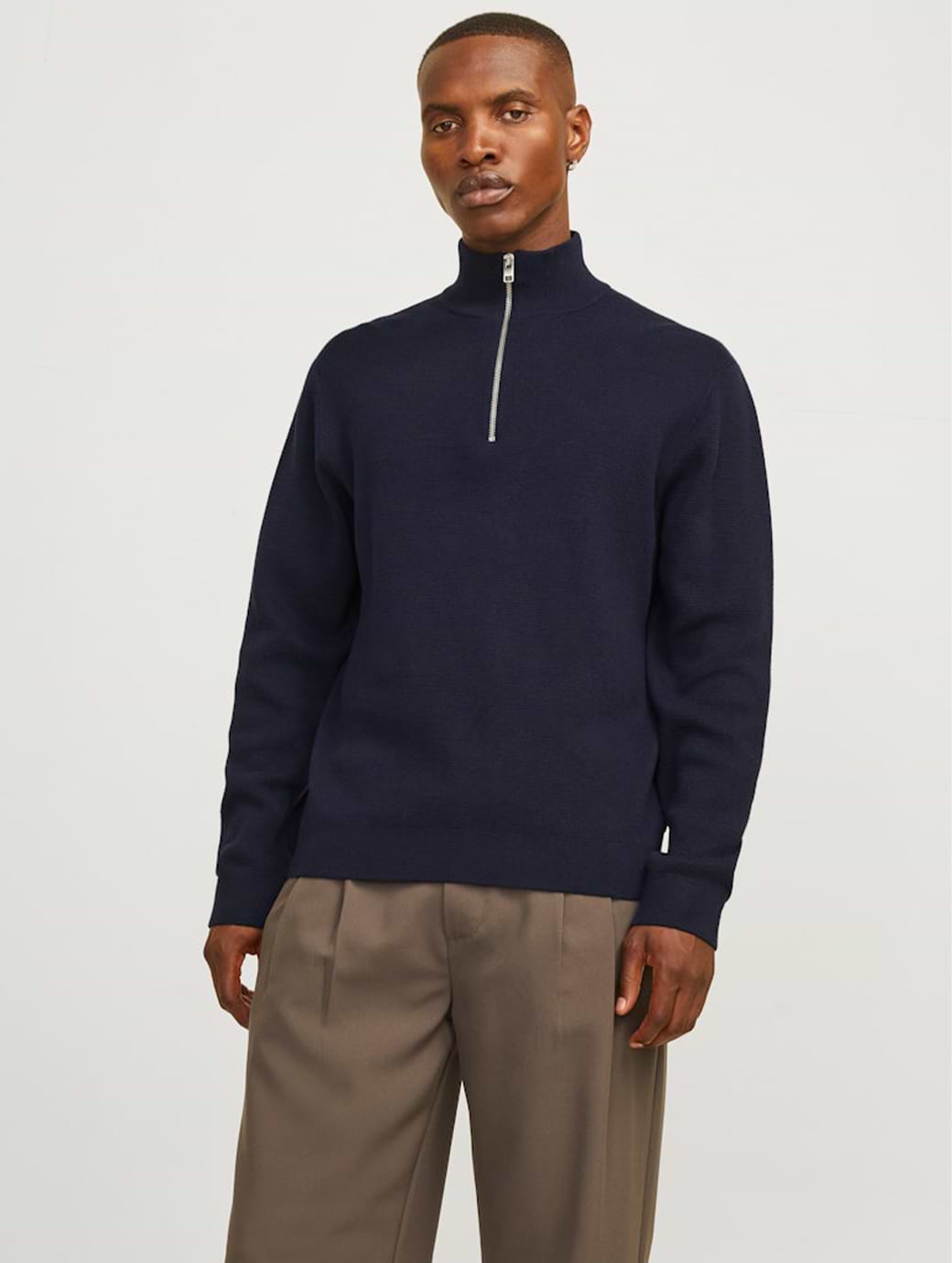 Jack & Jones Premium Men's Milano Half Zip Stitch Knit Night Sky