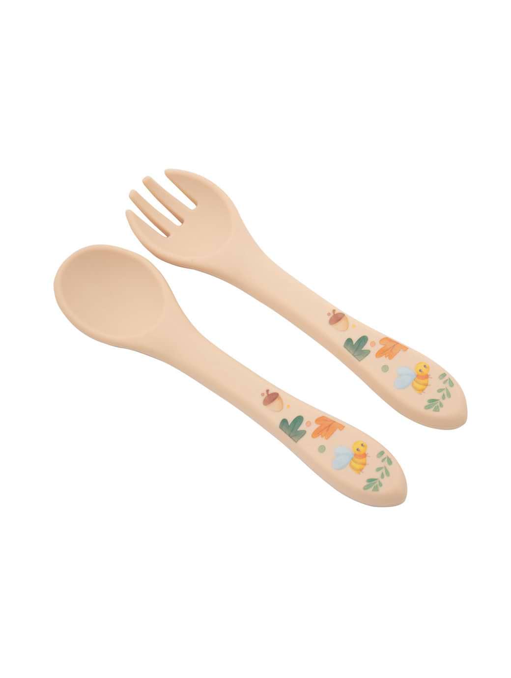 Jumini Silicone Spoon and Fork Set - Bear Natural