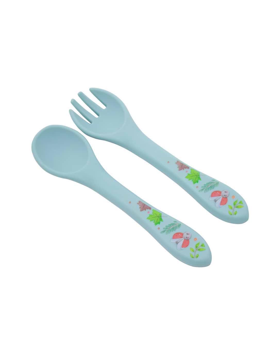 Jumini Silicone Spoon and Fork Set - Fox Blue