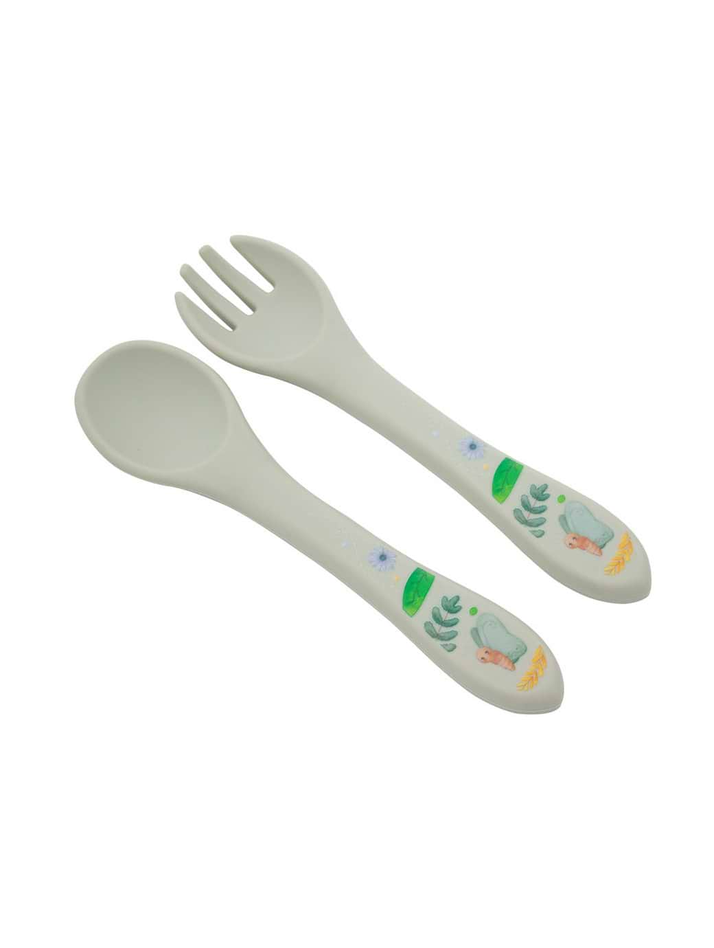 Jumini Silicone Spoon and Fork Set - Owl Sage