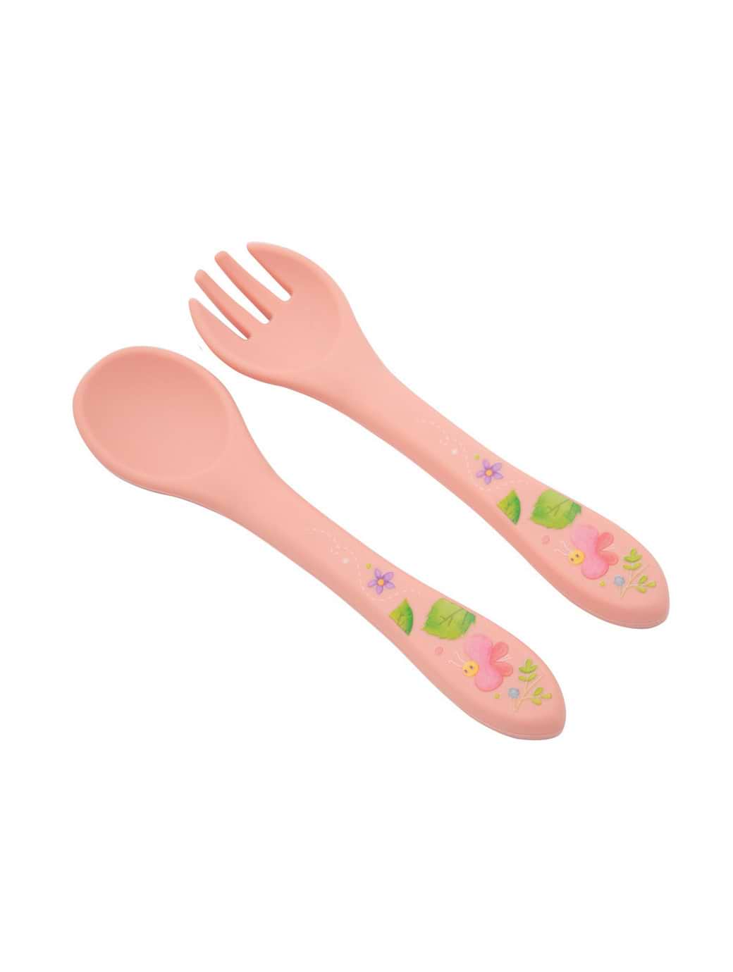 Jumini Silicone Spoon and Fork Set - Bunny Pink