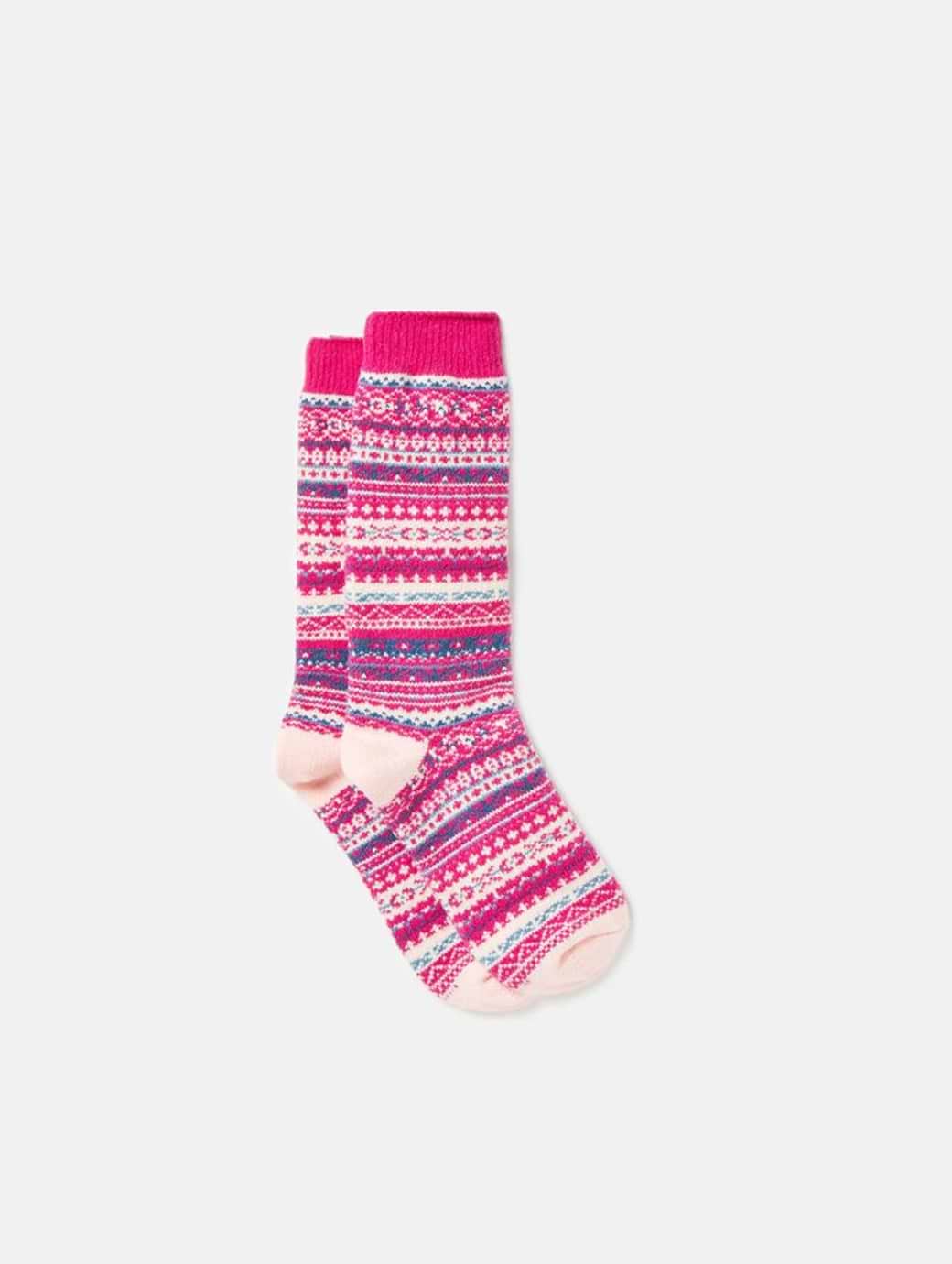 Joules Girl's Wader Fair Isle Welly Socks Pink