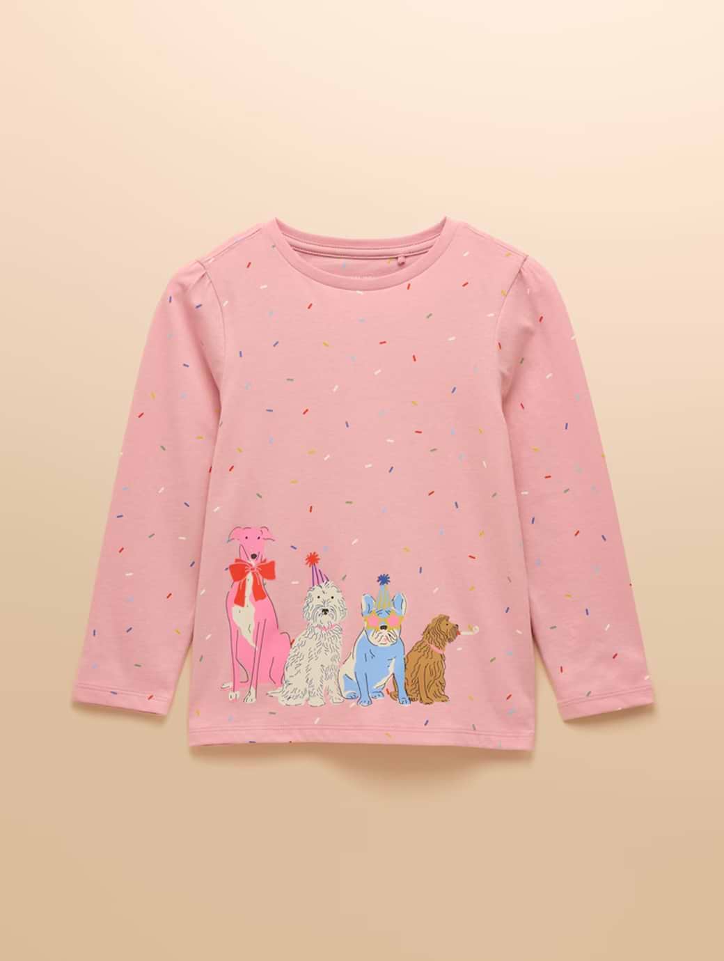 Joules Girls' Ava Screenprint Long Sleeve Top Pink