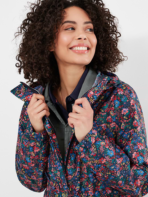 Joules women's golightly printed packable waterproof rain coat top