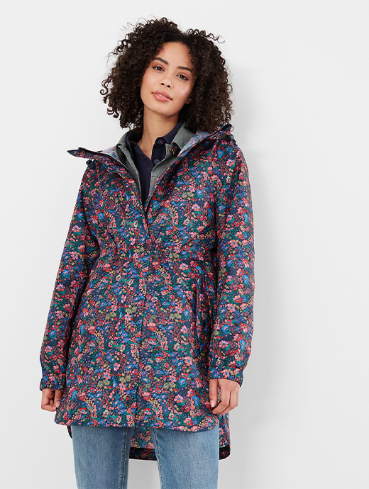 Joules Golightly Printed Waterproof Coat Navy Ditsy
