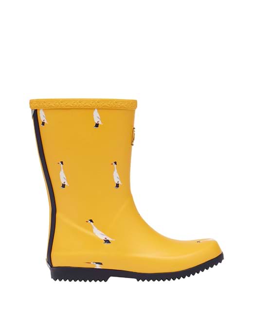 Joules JNR Printed Roll Up Wellies Gold Ducks