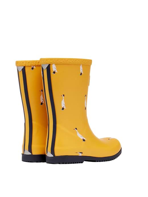 Joules JNR Printed Roll Up Wellies Gold Ducks
