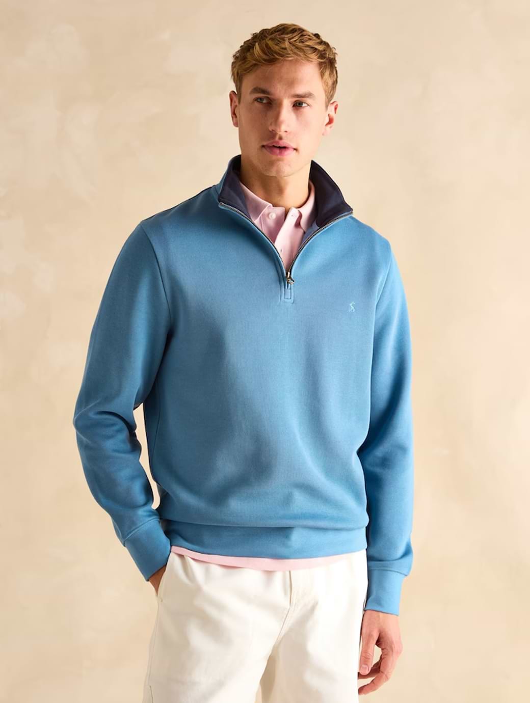 Joules Men's Alistair Light Blue Quarter Zip Cotton Sweatshirt Light Blue