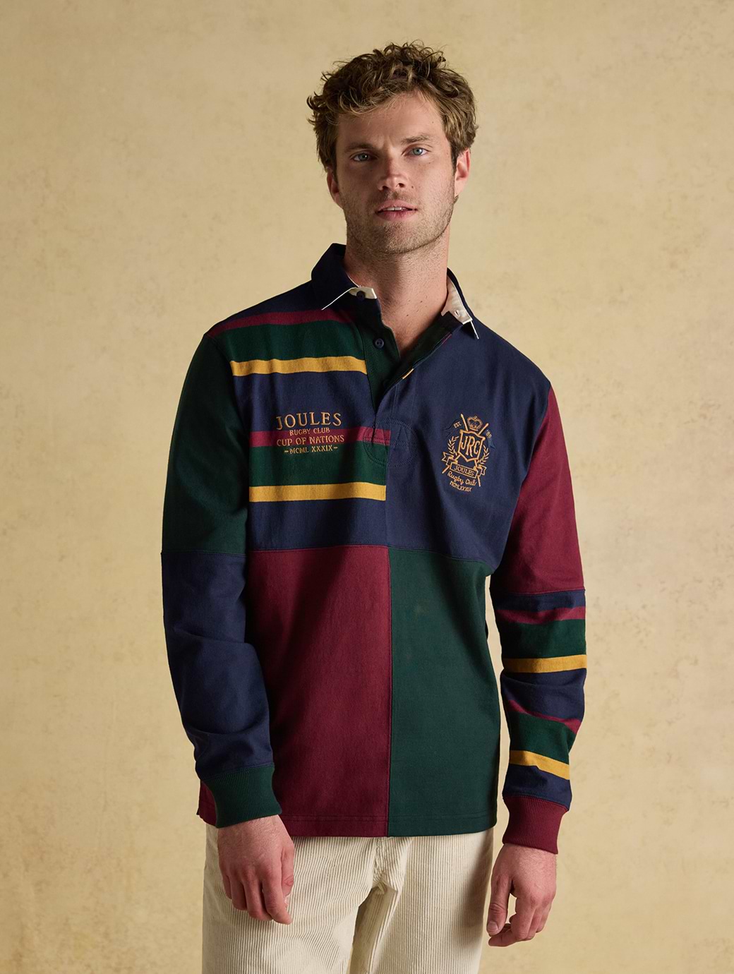 Joules Men's Hotch Potch Embellished Rugby Shirt Navy/Port