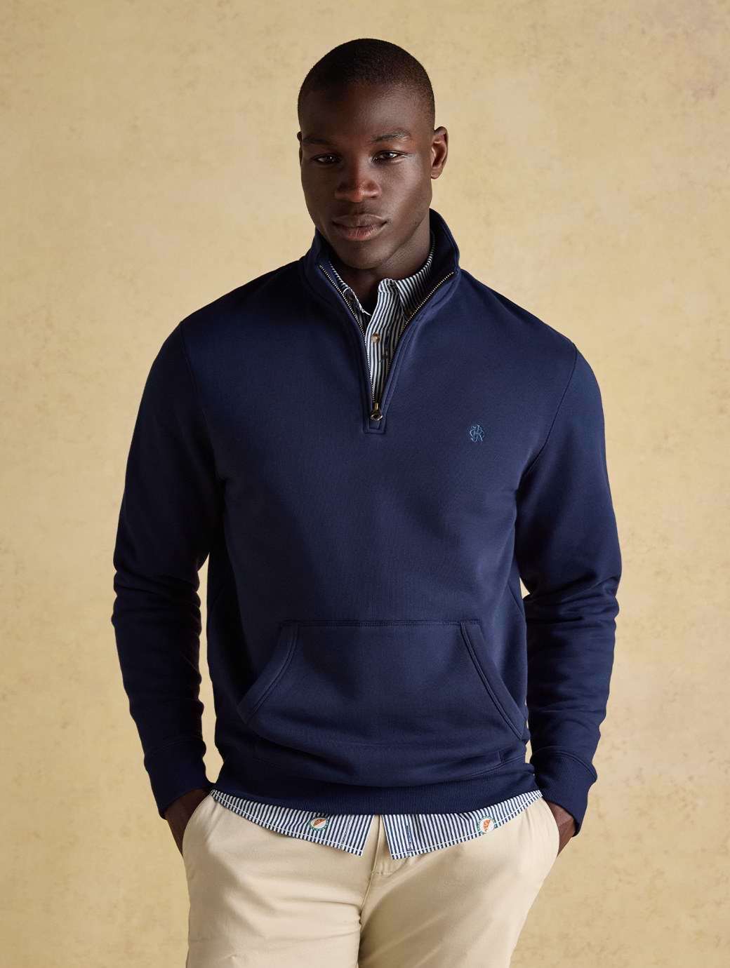 Joules Men's Jenkins Brushed Cotton Quarter Zip Sweatshirt Navy