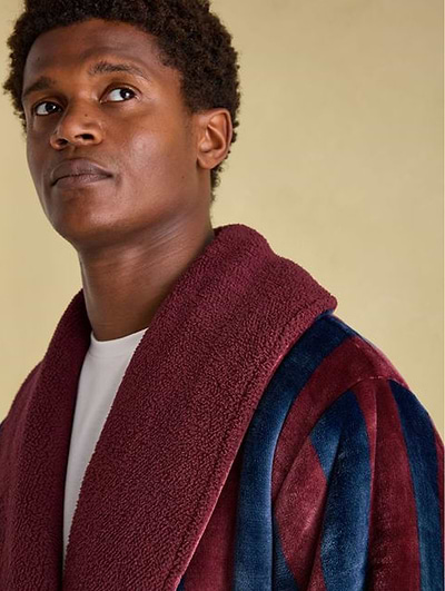 Joules Men's Montague Fleece Montague Fleece Lined Dressing Gown Burgundy Joules Men's Montague Fleece Montague Fleece Lined Dressing Gown Burgundy