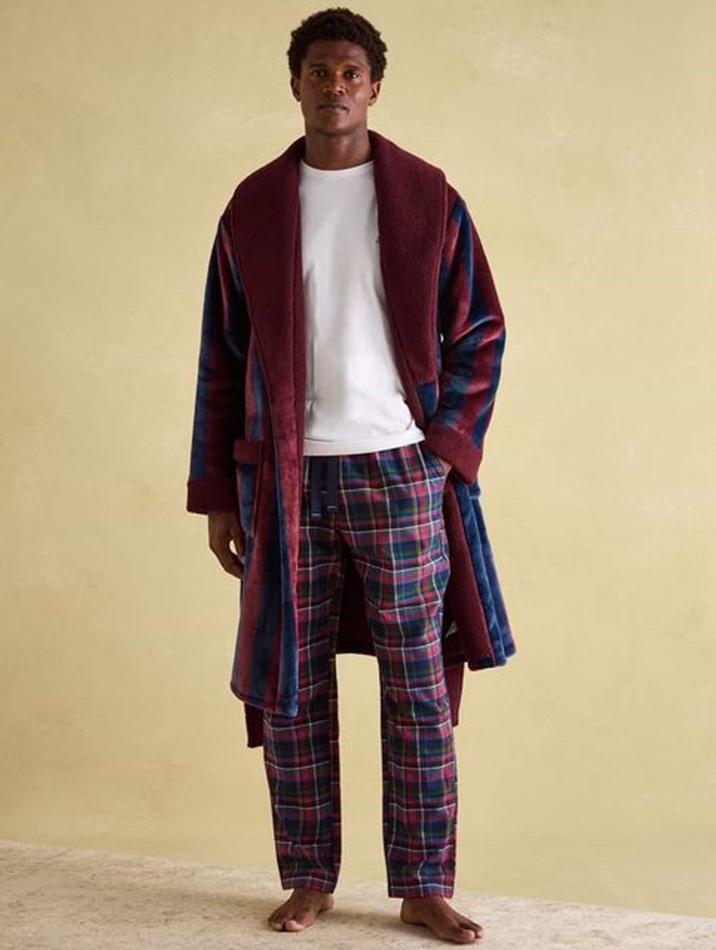 Joules Men s Montague Fleece Montague Fleece Lined Dressing Gown Burgundy