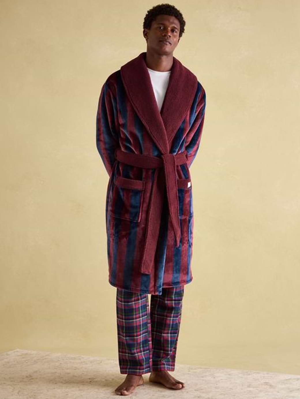 Joules Men s Montague Fleece Montague Fleece Lined Dressing Gown Burgundy