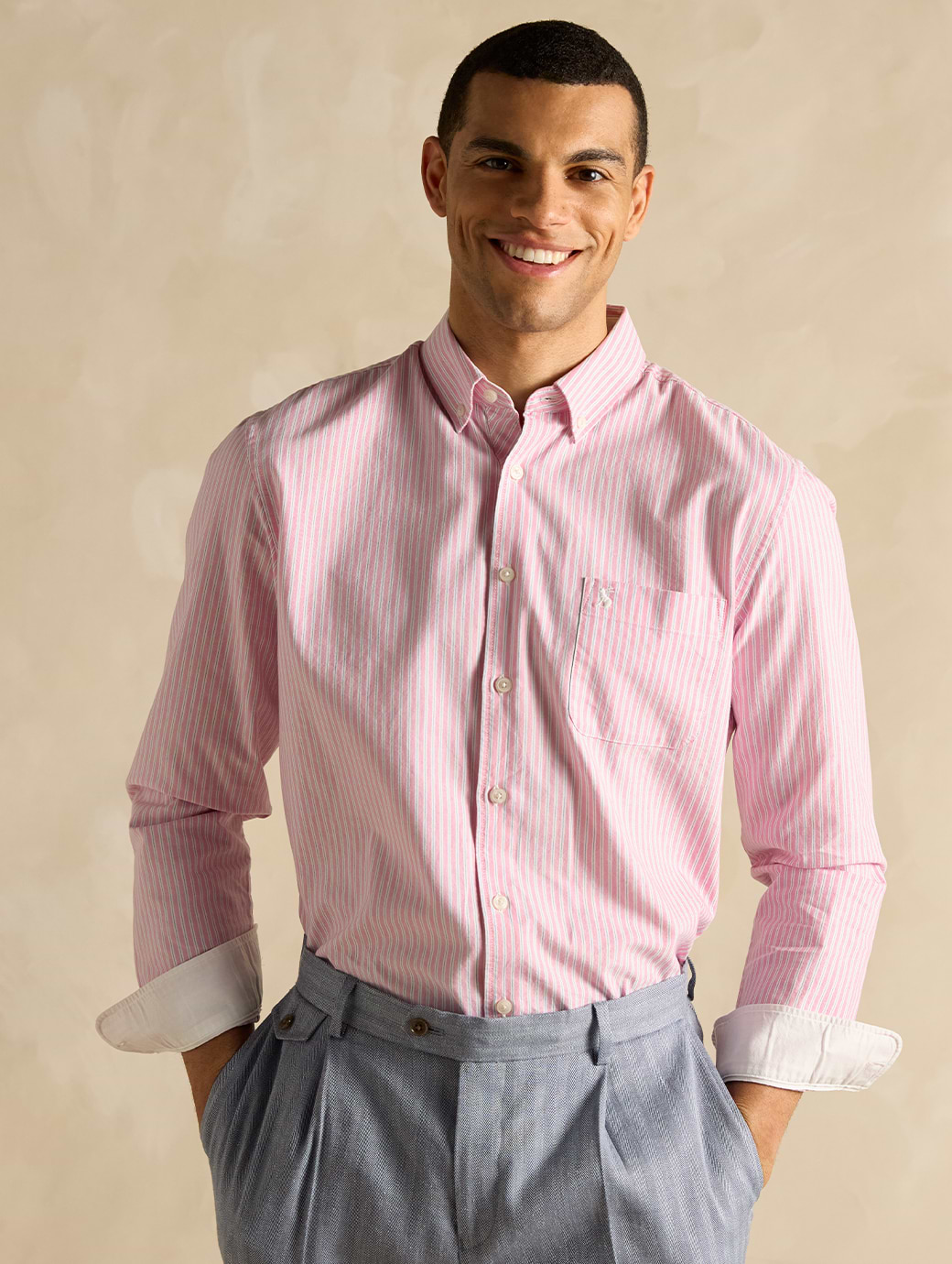 Joules Men's Stripe Oxford Shirt Pink